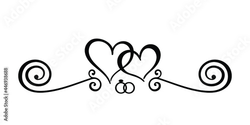 Two calligraphy hearts. Decor for greeting card or for wedding invitation. Mini tattoo. Blackwork.