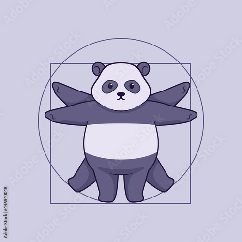Cute panda vitruvian illustration concept