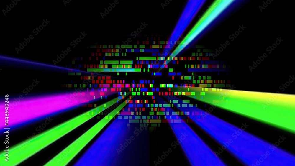 Colorful light rays and pixels