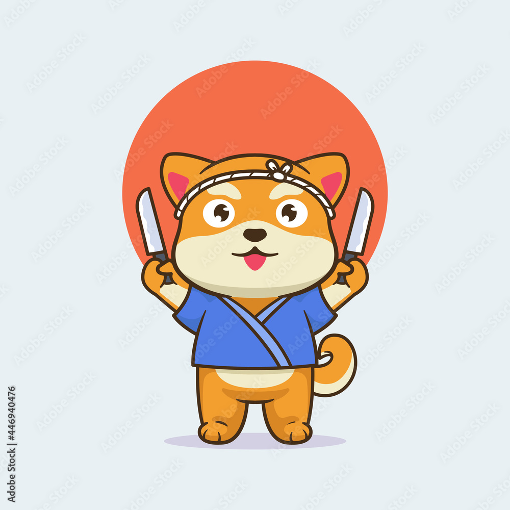 Naklejka premium Cute shiba dog shushi master design