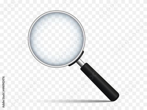 Realistic magnifying glass with shadow on a transparent background. Loupe for magnify. Vector illustration