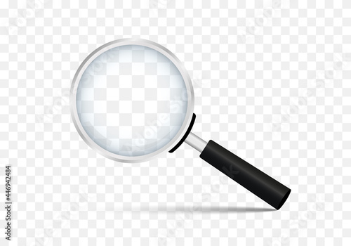 Realistic magnifying glass with shadow on a transparent background. Loupe for magnify. Vector illustration