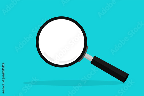 Magnifying glas in flat style on green background. Loupe icon for magnification. Vector illustration