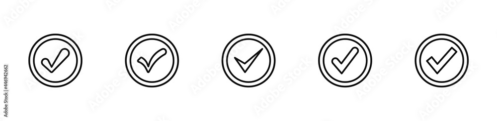 Set of Check mark in black in circle. Check marks or ticks. Black ...