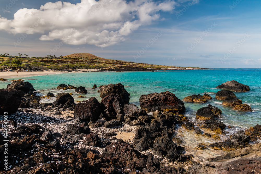 The Beautiful Water and White Sand of Manini'owali Beach and Kua Bay, Kekaha Kai, State Park, Hawaii Island, Hawaii, USA The Beautiful Water and White Sand of Manini'owali Beach and Kua Bay, Kekaha Kai, State Park, Hawaii Island, Hawaii, USA