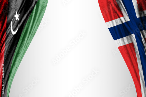 Flag of Libya and Norway with theater effect. 3D illustration