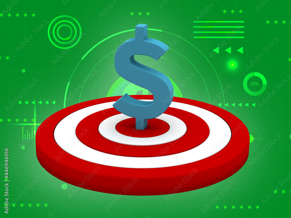 Dollar sign on target . 3D rendering illustration Dollar sign on target . 3D rendering illustration