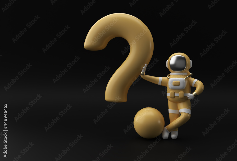 3d Render Astronaut Standing with Question Mark 3d illustration Design. 3d Render Astronaut Standing with Question Mark 3d illustration Design.