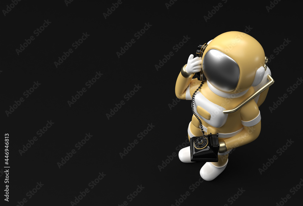 3d Render Astronaut calling gesture with old telephone 3d illustration Design. 3d Render Astronaut calling gesture with old telephone 3d illustration Design.