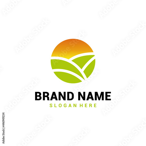 savanna nature logo design. the savanna is wide and green. The savanna is fresh and cool. Flat and clean minimalist style logo