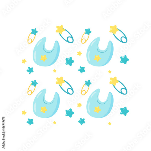 Vector pattern of baby bib and buns for newborn boy