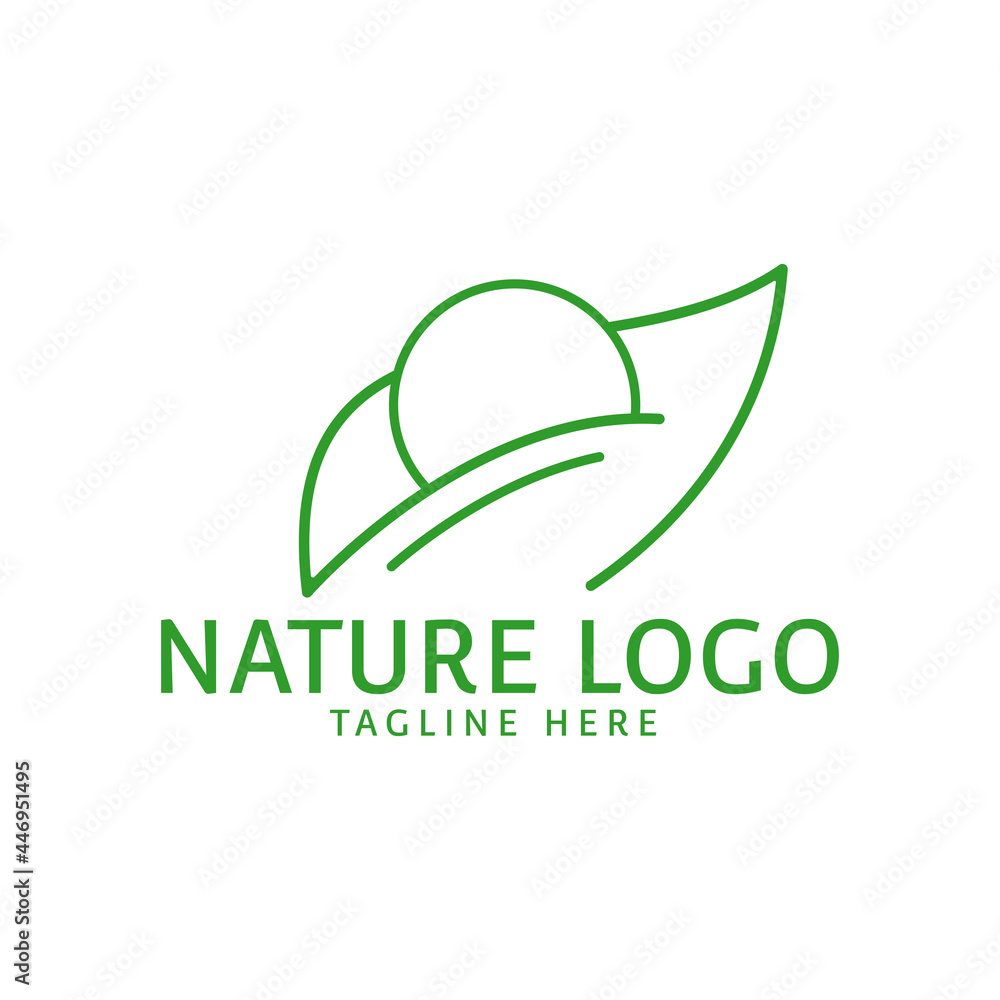 nature line logo template with sun and green grass nature line logo template with sun and green grass