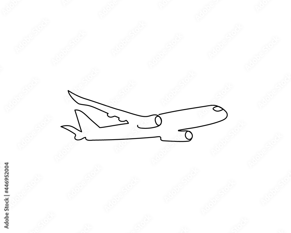 Jet continuous line drawing. One line art of aircraft, flight. Jet continuous line drawing. One line art of aircraft, flight.