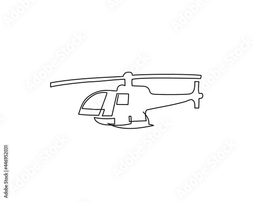 Helicopter continuous line drawing. One line art of aircraft, copter.