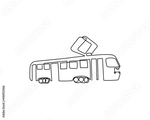 Tramway continuous line drawing. One line art of tram, streetcar.