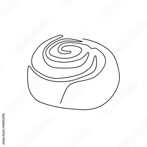 Cinnabon bun one line art. Continuous line drawing of poppy seed roll, cake, butter roll.