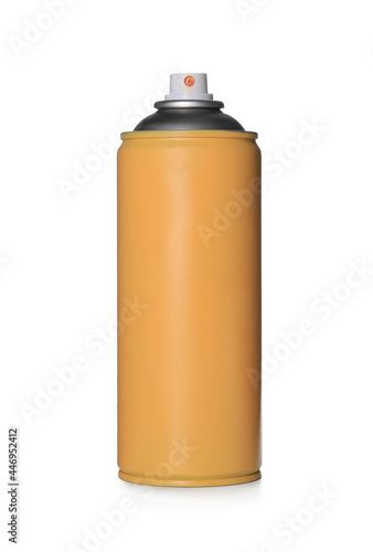 Can of orange spray paint isolated on white. Graffiti supply