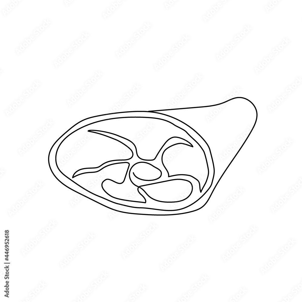Pork knuckle continuous line drawing. One line art of raw meat, meat on