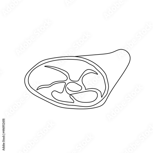 Pork knuckle continuous line drawing. One line art of raw meat, meat on the bone, pork.