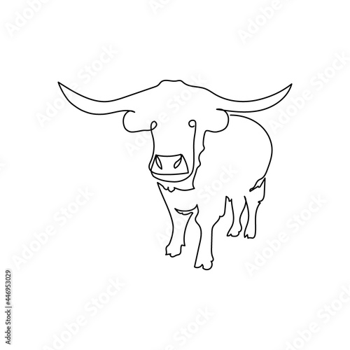 Yak, bull one line art of horse. Continuous line drawing of livestock, bos, domestic animal.