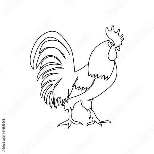 Cock one line art. Continuous line drawing of poultry, domestic animal.