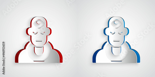 Paper cut Wizard warlock icon isolated on grey background. Paper art style. Vector