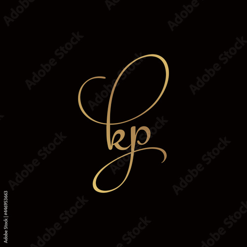 Letter KP gold logo design template.