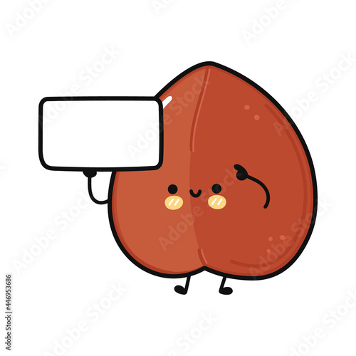 Cute funny buckwheat with poster. Vector hand drawn cartoon kawaii character illustration icon. Isolated on white background. Buckwheat think concept