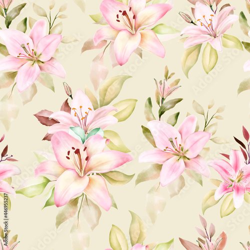Beautiful Watercolor Lily Seamless Pattern_3