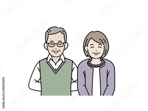 老夫婦　高齢者　年配　男女　笑顔　笑う　上半身　イラスト素材