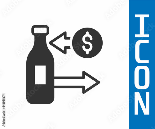 Grey Reception and sale of glass bottles icon isolated on white background. Vector