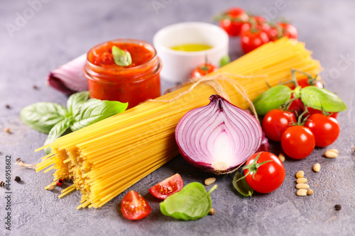 raw spaghetti with fresh ingredients