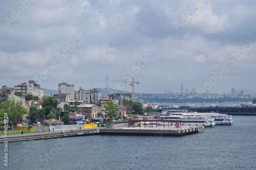 Panoramic view of the Golden Horn Bay. It's a nasty day. Istanbul, Turkey, July 10, 2021