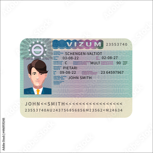 European Union visa realistic dummy example on white