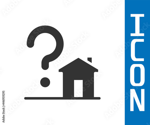 Grey House with question mark icon isolated on white background. Housing problems, questions. Vector