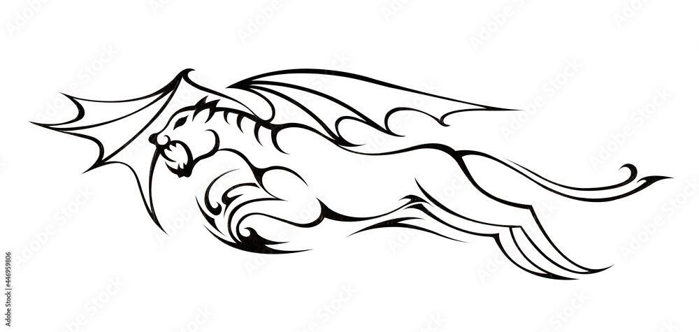 Obraz premium Art fantasy tiger tribal tattoo.Hand drawing on paper.