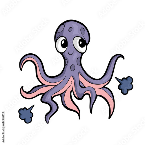 Octopus on white background Cute marine animal Cartoon. . Vector illustration