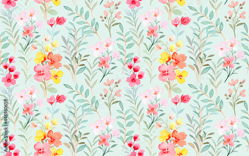 Colorful wild floral watercolor seamless pattern