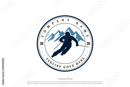 Vintage Retro Ice Snow Mountain Snowboard Ski Sport Club Logo Design Vector