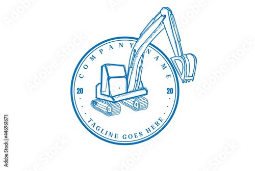 Vintage Retro Mining Backhoe Excavator Logo Design Vector