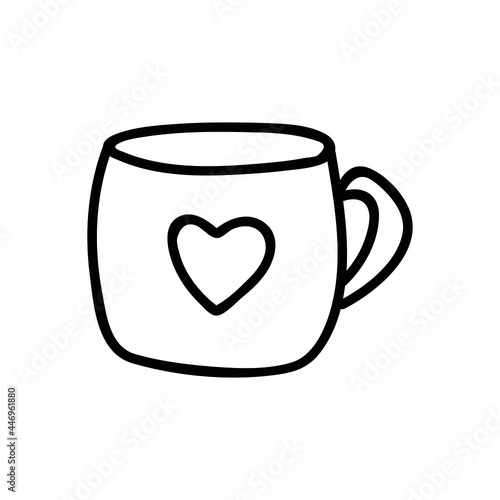 Single hand drawn cup of coffee  cappuccino  chocolate  cocoa  americano or tea. Doodle vector illustration. Isolated on a white background.