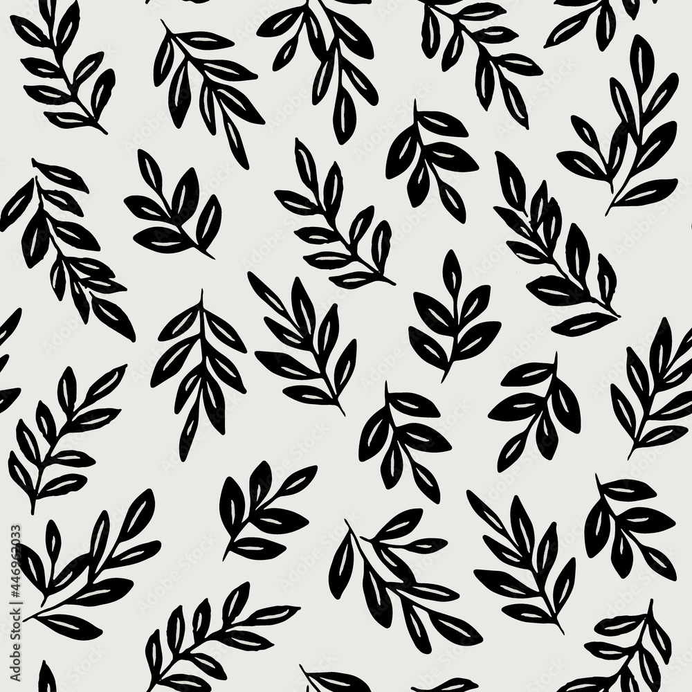 Seamless winter botanical floral pattern with branches and leaves. Modern monochrome hand-drawn vector background. Seamless winter botanical floral pattern with branches and leaves. Modern monochrome hand-drawn vector background.