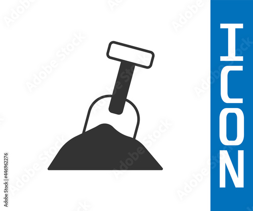 Grey Sandbox with sand and shovel icon isolated on white background. Vector