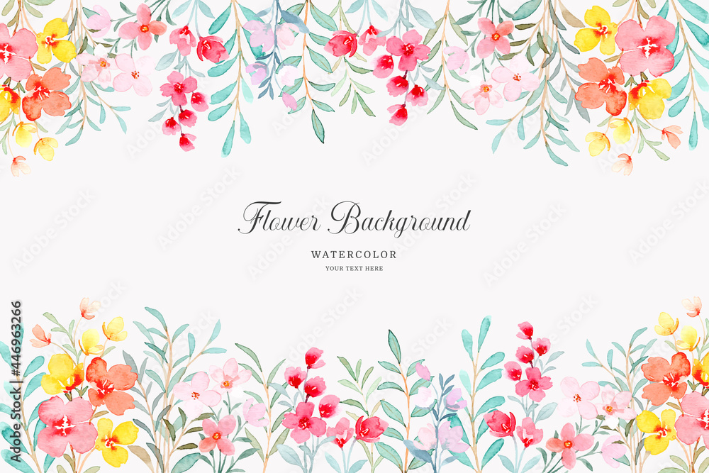 Colorful wild floral garden background with watercolor