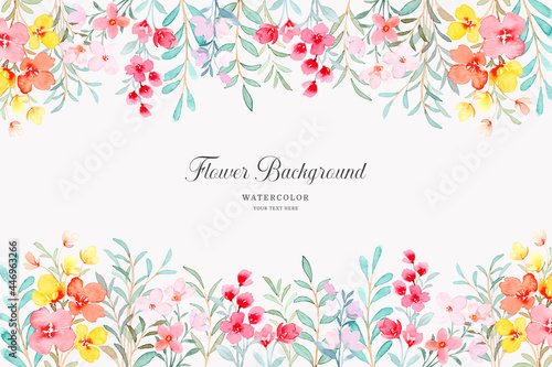 Colorful wild floral garden background with watercolor