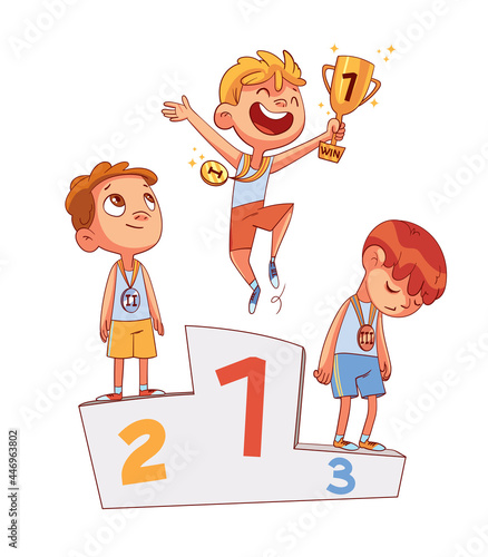 Winner podium. Gold medal, silver and bronze