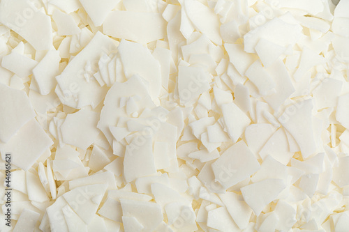 Flatlay with organic white soy wax flakes. Handmade candles, diy, hobby idea photo