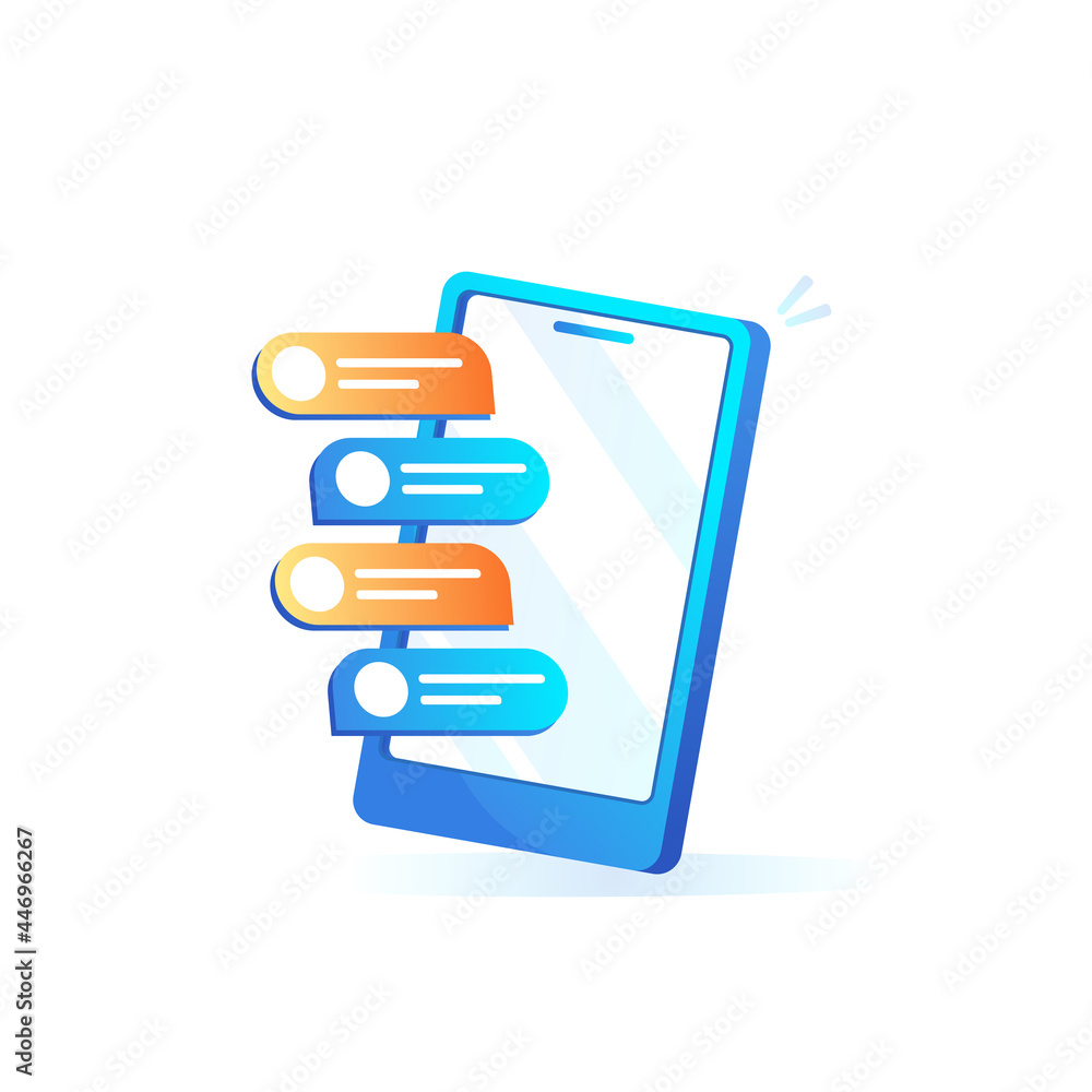 Chat messaging on mobile phone vector illustration. Send and receive messages in correspondence. Screen smartphone with sms. Gradient design. Eps 10 Chat messaging on mobile phone vector illustration. Send and receive messages in correspondence. Screen smartphone with sms. Gradient design. Eps 10
