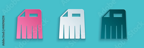 Paper cut Paper shredder confidential and private document office information protection icon isolated on blue background. Paper art style. Vector