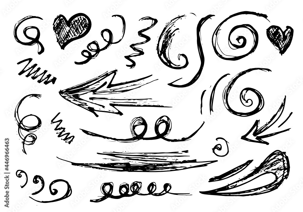 Naklejka premium doodle set design elements isolated on white background . Hand drawn abstract scribble for concept design. vector illustration.